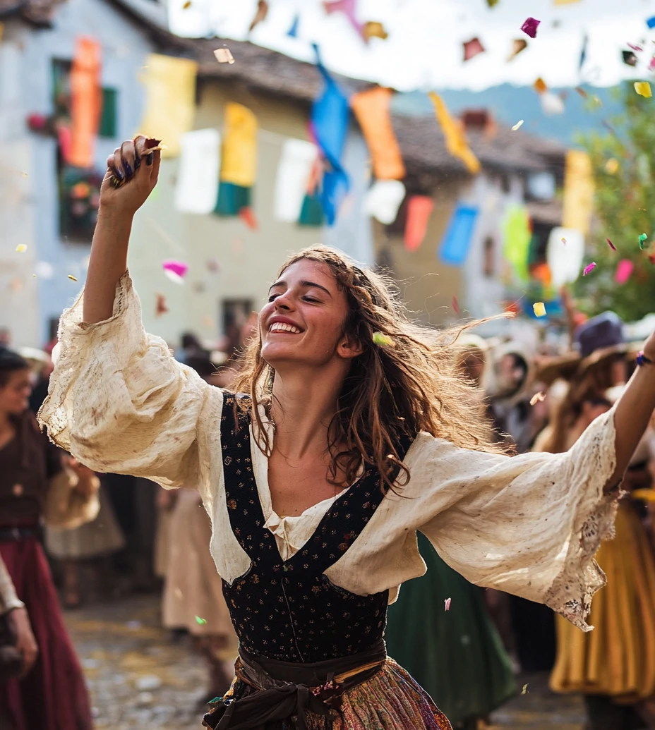 giovane donna con vestiti tipici che balla